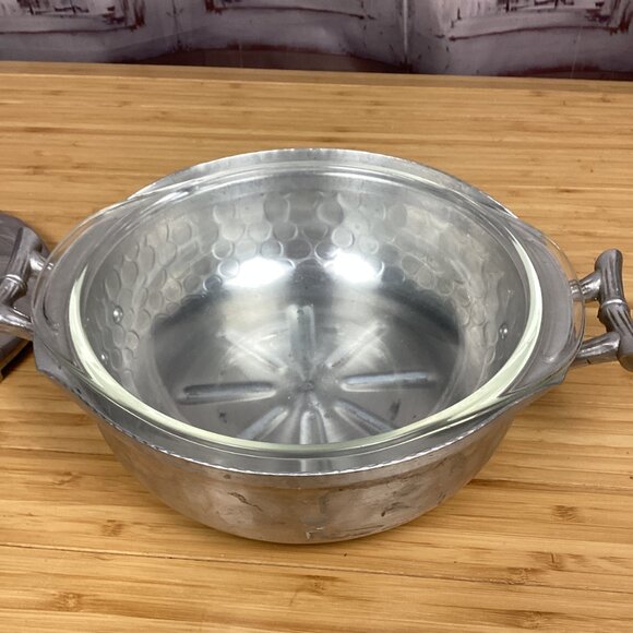 Vintage Everlast Forged Aluminum Bamboo Design 9" Pot w/ Lid & Pyrex Glass Bowl - Picture 2 of 12